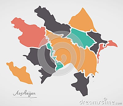 Azerbaijan Map with states and modern round shapes Vector Illustration