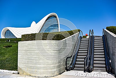 BAKU, AZERBAIJAN - May 2019: The Heydar Aliyev Center is a construction complex in Baku. Editorial Stock Photo