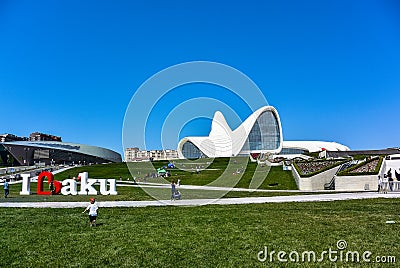 BAKU, AZERBAIJAN - May 2019: The Heydar Aliyev Center is a construction complex in Baku. Editorial Stock Photo