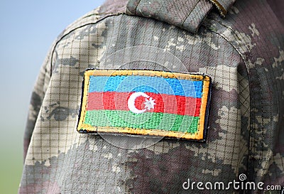 Azerbaijan patch flag on military uniform. Azerbaijan army. Azerbaijani troops Stock Photo