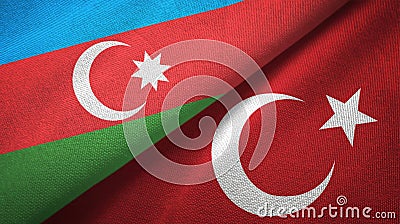 Azerbaijan and Turkey two flags textile cloth, fabric texture Stock Photo