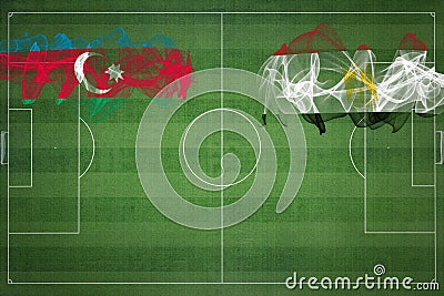 Azerbaijan vs Egypt Soccer Match, national colors, national flags, soccer field, football game, Copy space Stock Photo