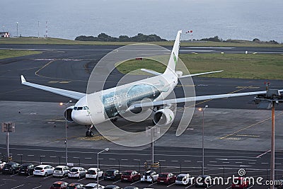 Azores Airlines CS-TRY parked at the apron of JoÃ£o Paulo II Air Editorial Stock Photo