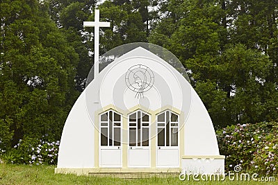 Azores traditional chapel, imperio, in Flores island. Portugal Stock Photo