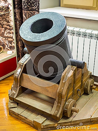 Bombard on a wooden carriage, an exhibit of the Azov Historical and Archaeological Museum Editorial Stock Photo