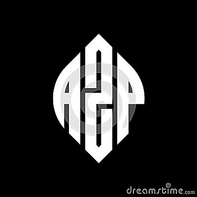 AZP circle letter logo design with circle and ellipse shape. AZP ellipse letters with typographic style. The three initials form a Vector Illustration