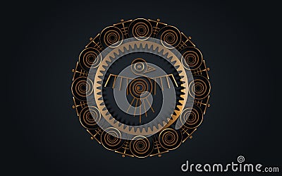 Aztec Bird round frame sign isolated ancient religion symbol. Vector Maya fantastic animal gold icon. American culture totem Vector Illustration