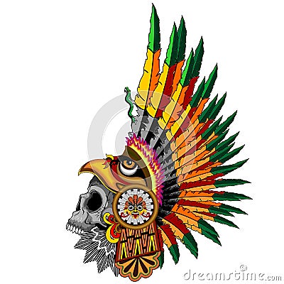 Aztec Eagle Warrior Skull Vector Illustration