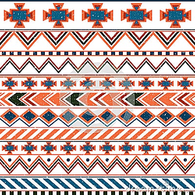 Aztec ethnic seamless pattern, tribal pink and orange background. Stock Photo