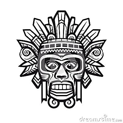 Aztec Face Mask Vector Illustration. Ancient Mayan Mask Vector Illustration