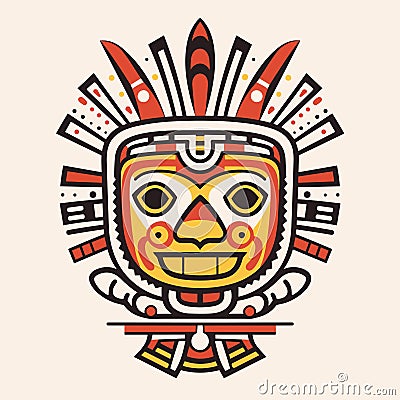 Aztec Face Mask Vector Illustration. Ancient Mayan Mask Vector Illustration