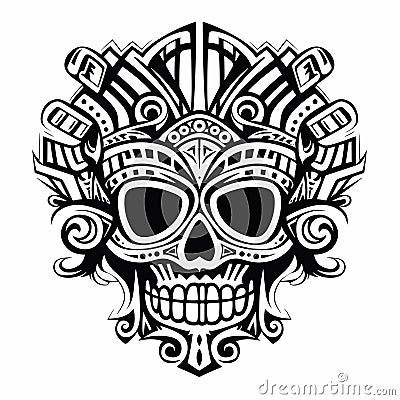 Aztec Face Mask Vector Illustration. Ancient Mayan Mask Vector Illustration