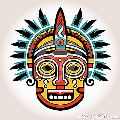 Aztec Face Mask Vector Illustration. Ancient Mayan Mask Vector Illustration