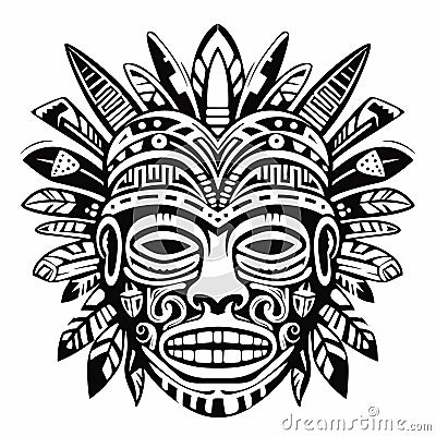 Aztec Face Mask Vector Illustration. Ancient Mayan Mask Vector Illustration
