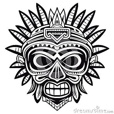 Aztec Face Mask Vector Illustration. Ancient Mayan Mask Vector Illustration