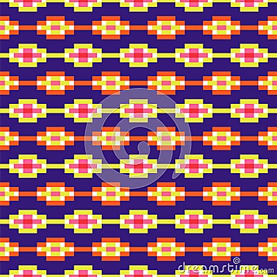 Aztec geometric seamless blue pattern pixel blocks shapes texture. Vector Illustration