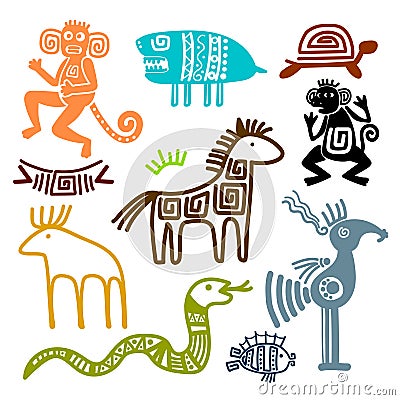 Aztec and maya ancient animal symbols Vector Illustration