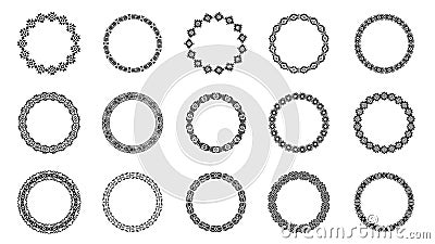 Aztec ornamental circles. Geometric ancient tribal native american round frames and decorative labels for text boho Vector Illustration