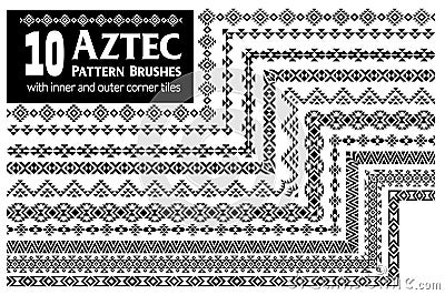 Aztec pattern brushes collection Vector Illustration