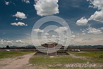 Aztec pyramid with mountains panorama Stock Photo