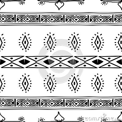 Aztec seamless pattern with monochrome tribal hand drawn multicolor background. Ethnic drawing symbol vector illustration for Cartoon Illustration