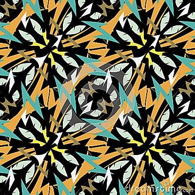 Aztec style tribal ethnic geometric vector seamless pattern. Ornamental zigzag design on black background. Repeat patterned Vector Illustration