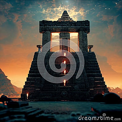 Aztec Temple Bermuda Triangle cinema soft light full Stock Photo