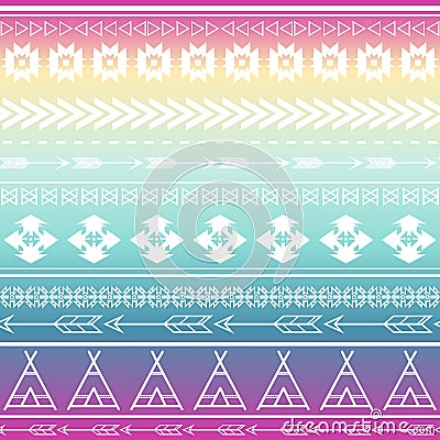 Aztec tribal seamless multicolor pattern background. Tribal design can be applied for invitations, fashion fabrics Vector Illustration