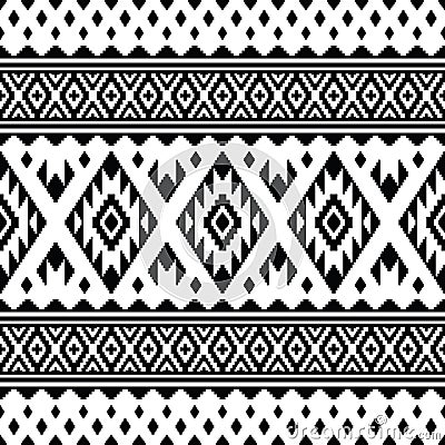 Aztec tribal seamless vector pattern. Abstract ethnic geometric pixel pattern. Black and white colors. Vector Illustration