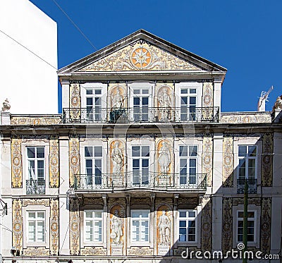 Azulejo in the front of a building, Portugal Stock Photo