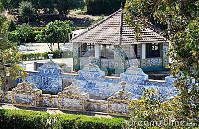 Azulejo-lined canal of Queluz National Palace Stock Photo