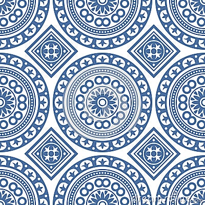 Azulejo Seamless Portuguese Tile Blue Pattern. Vector Vector Illustration