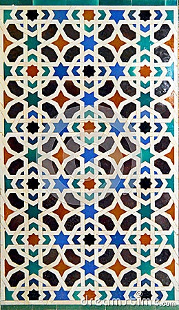 Azulejos of Alcazar Seville. Tiles Al Andalus Arab pattern decoration Stock Photo