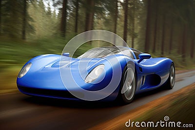 An azure blue car coursing around the track with a finesse that seems almost effortless. Speed drive concept. AI Stock Photo