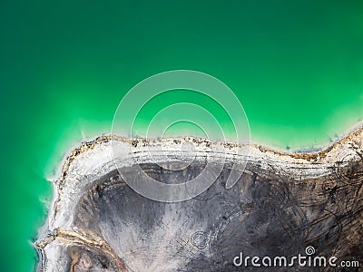 Azure lake top view, abstract fantasy green and brown pattern Stock Photo