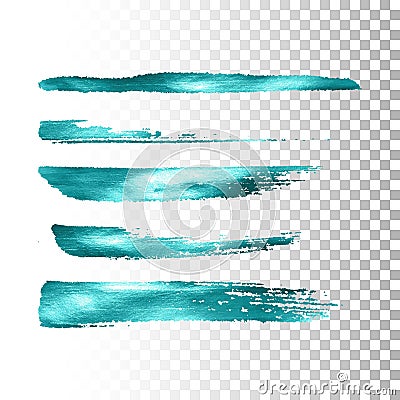 Azure metallic paint brush stroke set. Vector Illustration