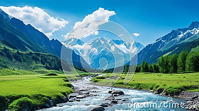 Azure river in Caucasus mountains. Spectacular summer scene of Upper Svaneti, Georgia, Europe.Beauty of nature concept background Stock Photo