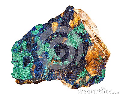 Azurite deep blue with green copper mineral rock isolated on white background Stock Photo