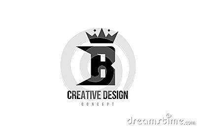 B black and white alphabet letter logo icon design with king crown and spikes. Template for company and business Vector Illustration