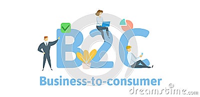 B2C, business to consumer. Concept with keywords, letters, and icons. Flat vector illustration. Isolated on white Vector Illustration