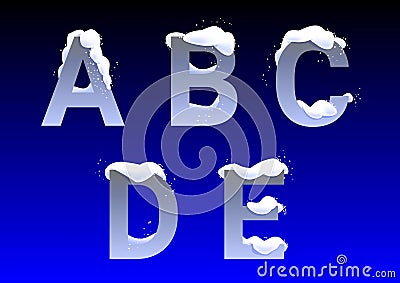 A, B, C, D, E letters with snow caps Vector Illustration