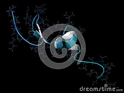 B-cell maturation antigen (BCMA, extracellular domain) protein. 3D rendering based on protein data bank entry 2kn1 Stock Photo