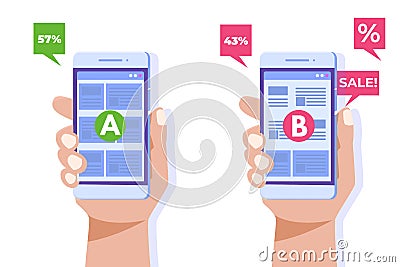 A-B comparison. Split testing concept. Vector Illustration