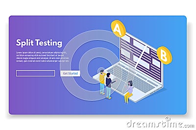 A-B comparison. Split testing isometric concept. Vector Illustration