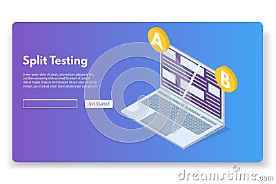 A-B comparison. Split testing isometric concept. Vector Illustration