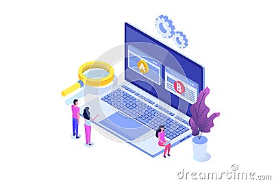 A-B comparison. Split testing isometric concept. Vector Illustration