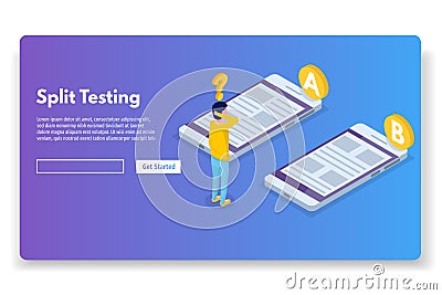 A-B comparison. Split testing isometric concept. Vector Illustration