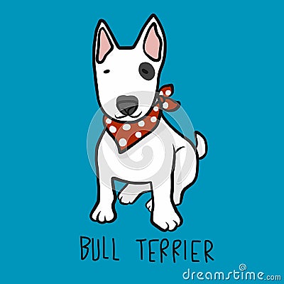 Bull Terrier dog wear red scarf cartoon illustration Vector Illustration