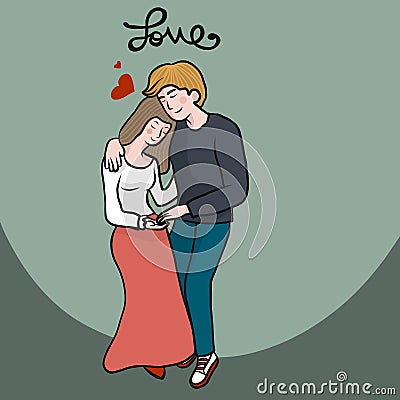 Couple lover hugging with love cartoon illustration Vector Illustration