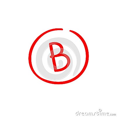 B examination result grade red latter mark. Vector Illustration